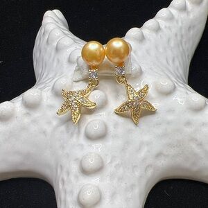 Real Freshwater Pearl and Starfish Earrings